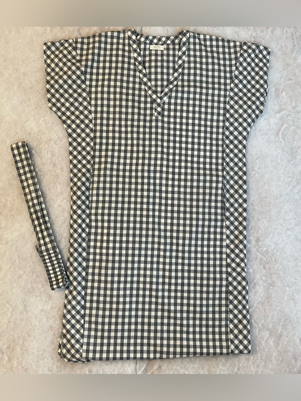 Pehr Gray And White Gingham V-neck Mama Kaftan Tunic Dress W/belt (SKU542)